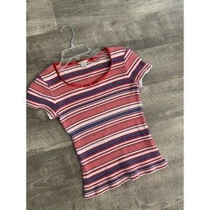 Christopher Banks Shirt Womens Small Striped Knit Short Sleeve Scoop